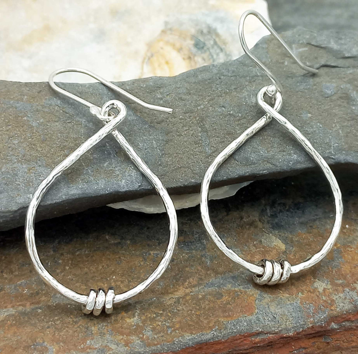 Hammered Teardrop Mexican Silver Earrings
