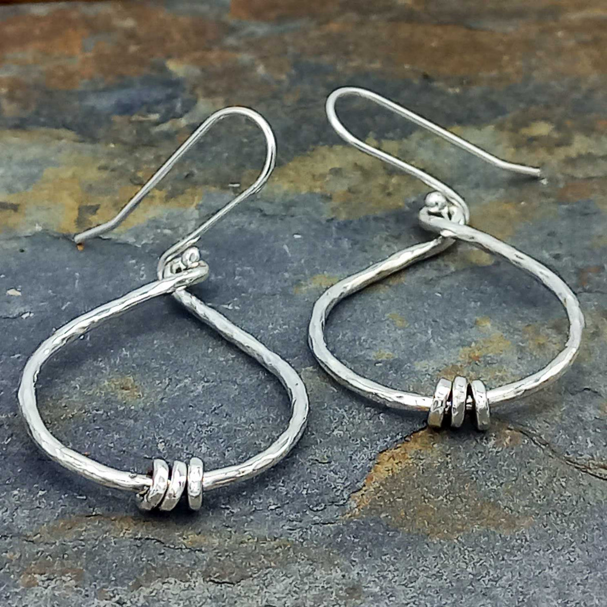 Hammered Teardrops with Beads Silver Earrings Main image