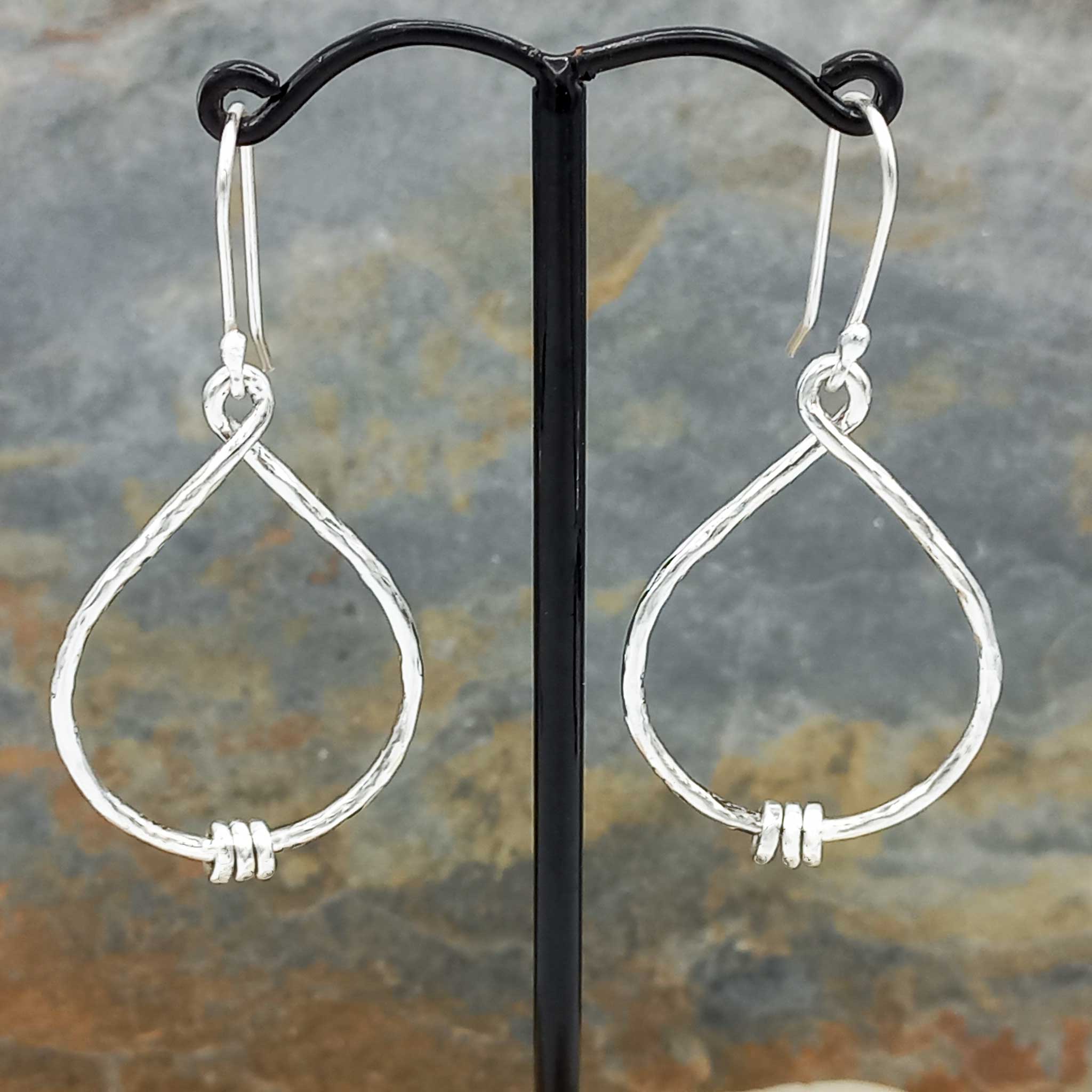 Hammered Teardrops Bead Silver Earrings (796) Secondary image
