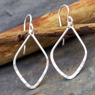 Hammered Diamond Silver Earrings