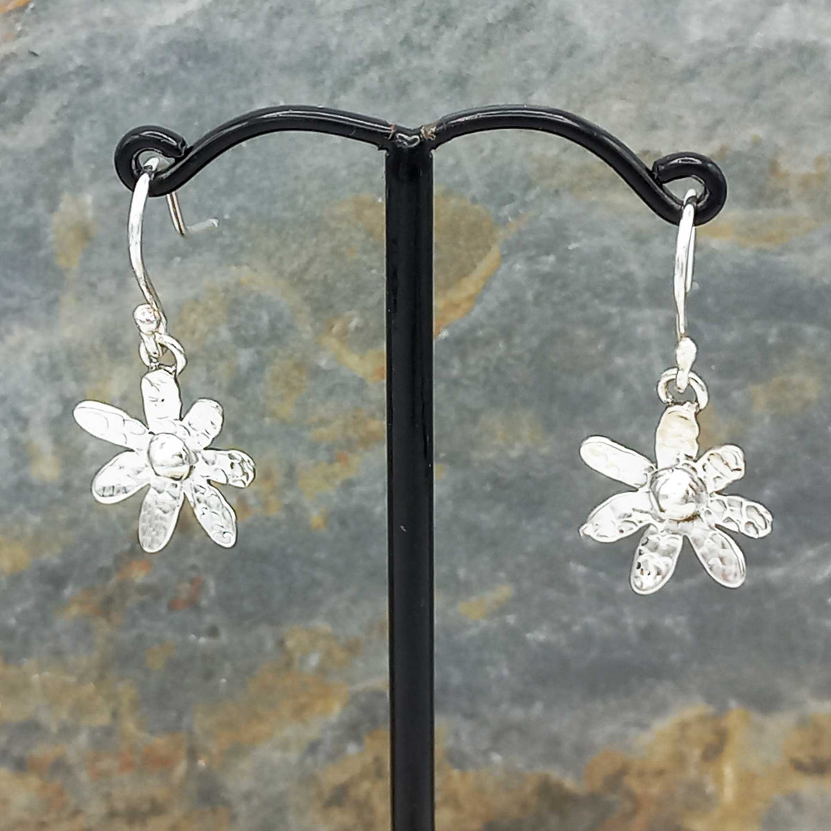 Small handmade silver daisy earrings
