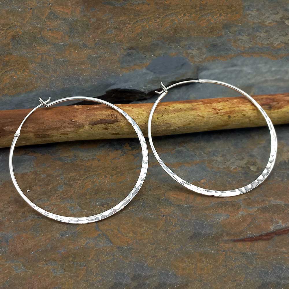 Handmade textured large hoops