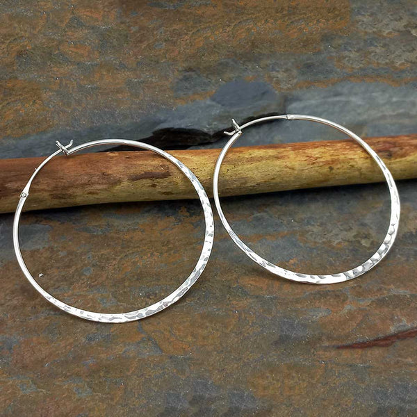 Handmade textured large hoops