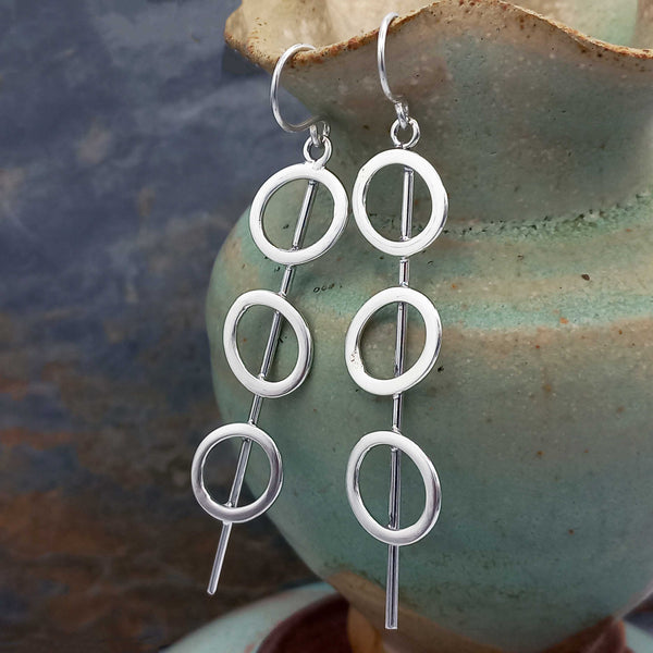 Mexican silver dangle circle earrings