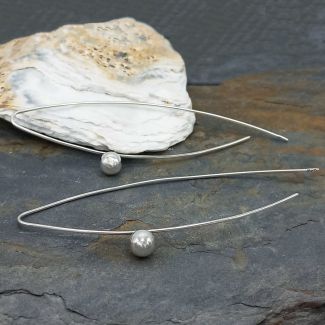 Long Bola Strand Silver Earrings (808)