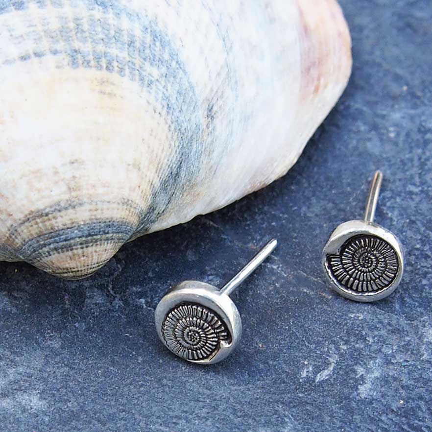Ammonite Stud Silver Earrings (94) Secondary image