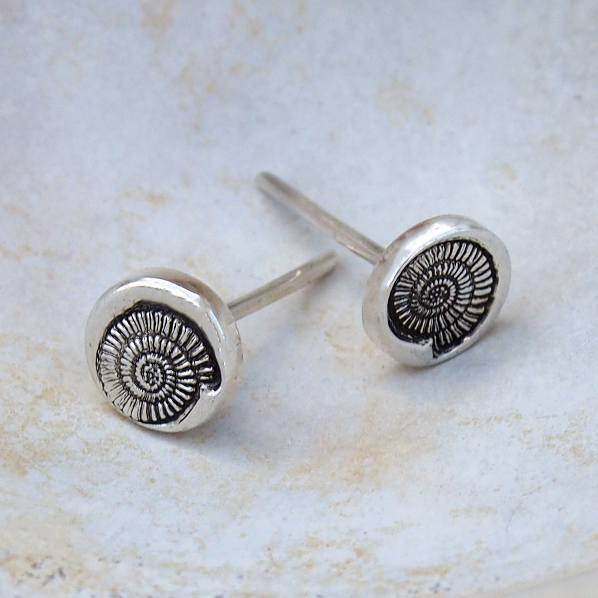 Unusual Ammonite sterling silver studs Main image