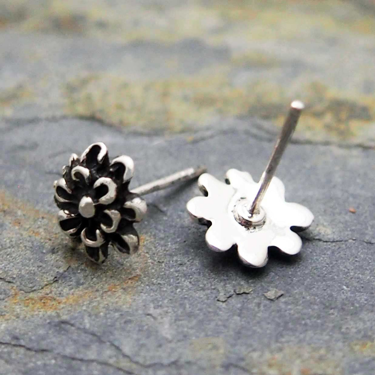 Oxidised Silver Flower Studs