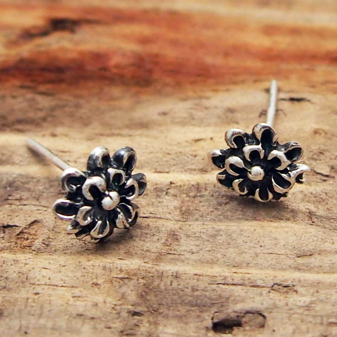Mexican Flower Silver Stud Earrings Main image