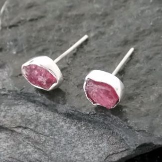 Rustic Ruby Silver Stud Earrings
