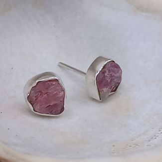 Handmade Silver earrings with rustic ruby