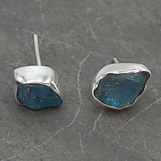Rustic Apatite Silver Stud Earrings