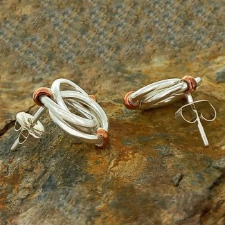 Entwined Circles Silver with Copper Stud Earrings (112)