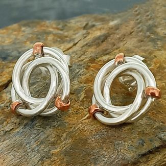 Entwined Circles Silver with Copper Stud Earrings (112)