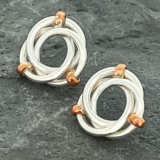 Entwined Circles Silver with Copper Stud Earrings (112)