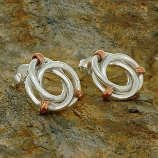 Entwined Circles Silver with Copper Stud Earrings (112)