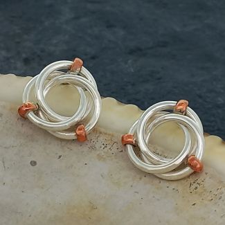 Entwined Circles Silver with Copper Stud Earrings (112)