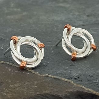 Entwined Circles Silver with Copper Stud Earrings (112)