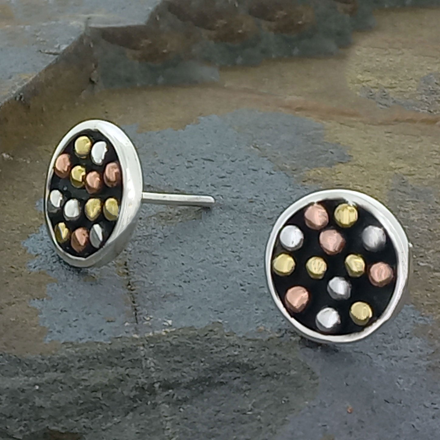 Dotty Silver, Bronze & Copper Stud Earrings (113) Secondary image