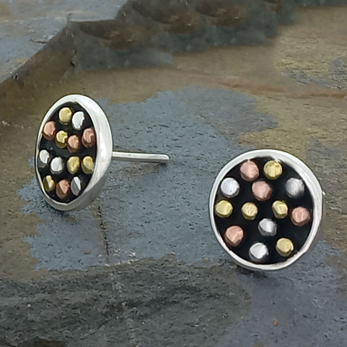 Unusual copper bronze silver studs