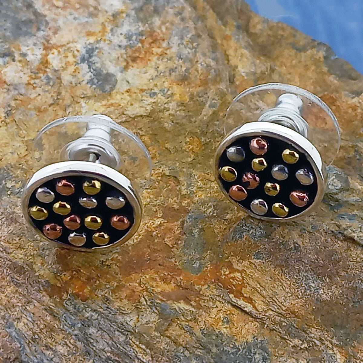 handmade silver studs with mixed metal