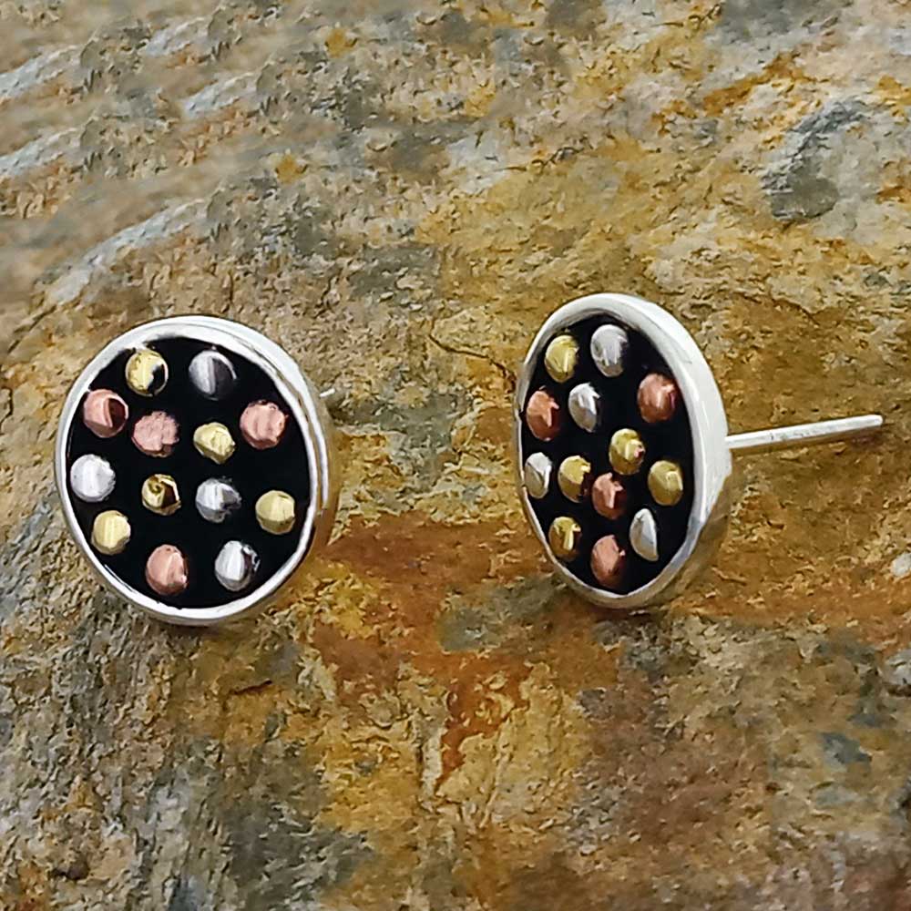 Dotty Silver, Bronze & Copper Stud Earrings Main image