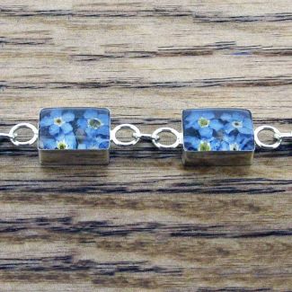 Real pressed forget-me-nots silver bracelet
