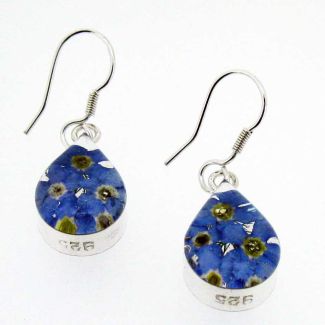 Forget-me-not silver teardrop earrings
