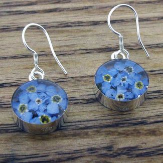 Sterling silver circle Forget-me-not flower earrings