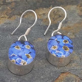 Oval Forget-me-not Silver Flower Earrings 