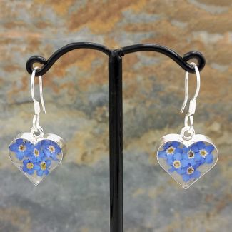 Forget-me-not silver heart drop earrings