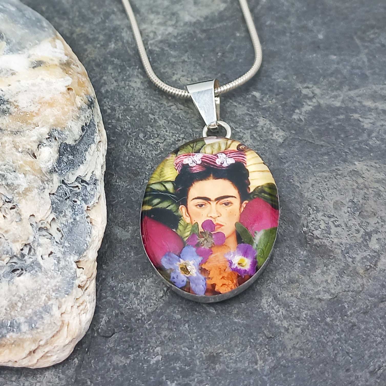 Handmade silver Frida Kahlo artist necklae
