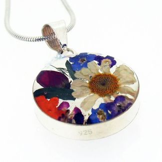 Handmade silver real pressed flower pendant
