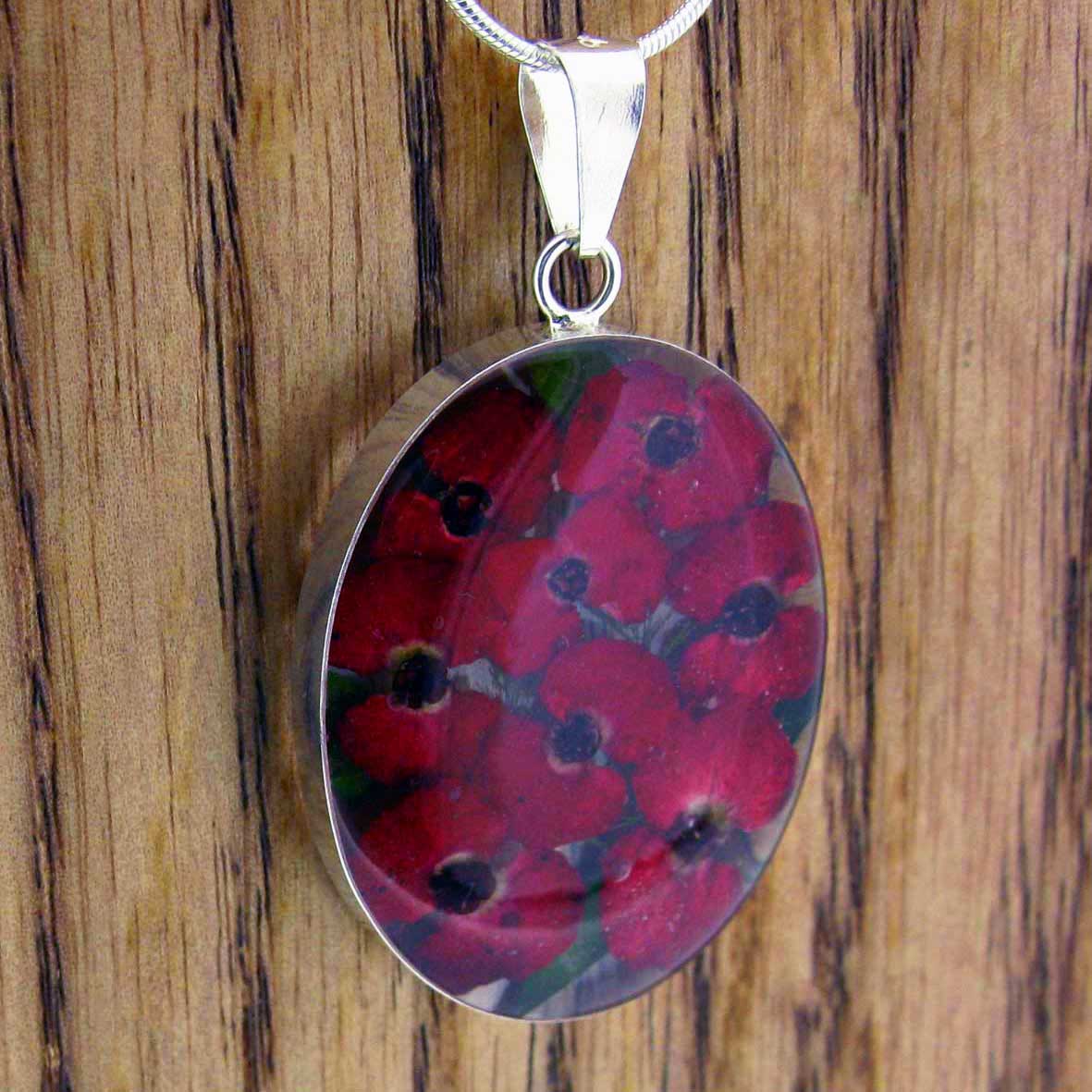 Oval Poppy Silver Flower Pendant (Large) (250) Secondary image