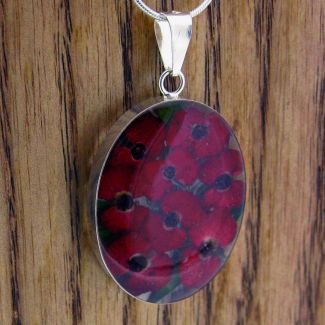 Oval Poppy Silver Flower Pendant 