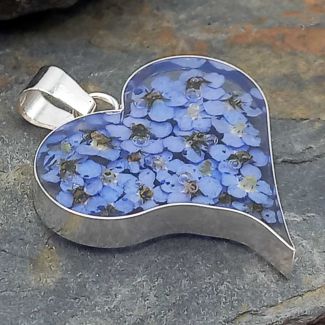 Heart Forget-me-not Silver Flower Pendant (Large) (304)