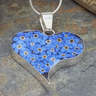 Handmade real Forget-me-not flower heart pendant