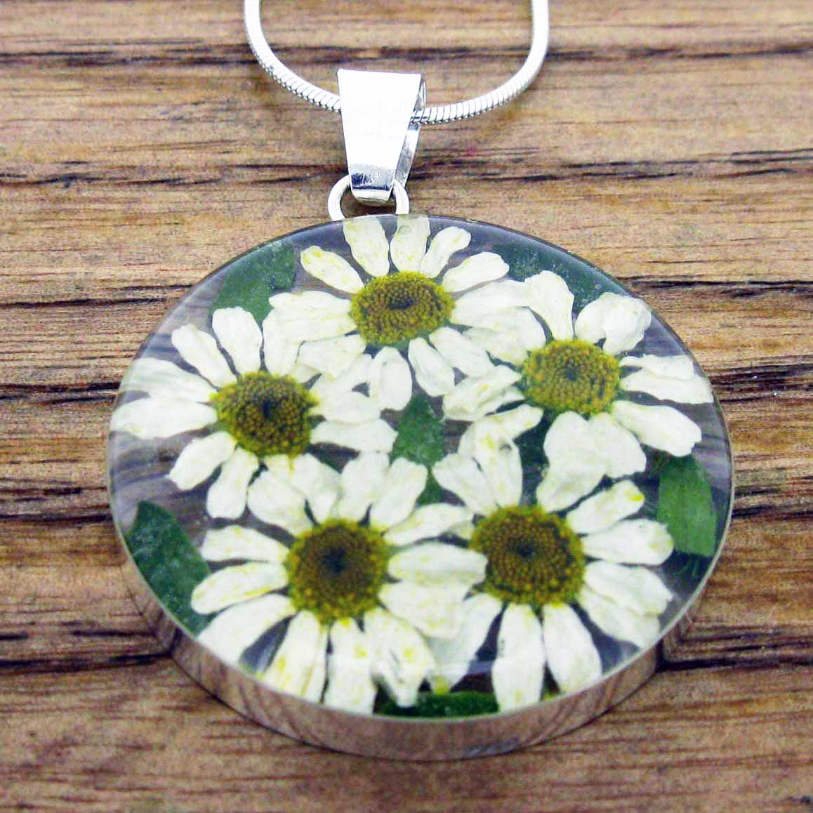 Circle with Five Daisies Silver Flower Pendant Main image