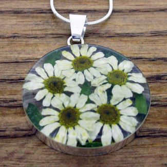 Circle with Five Daisies Silver Flower Pendant