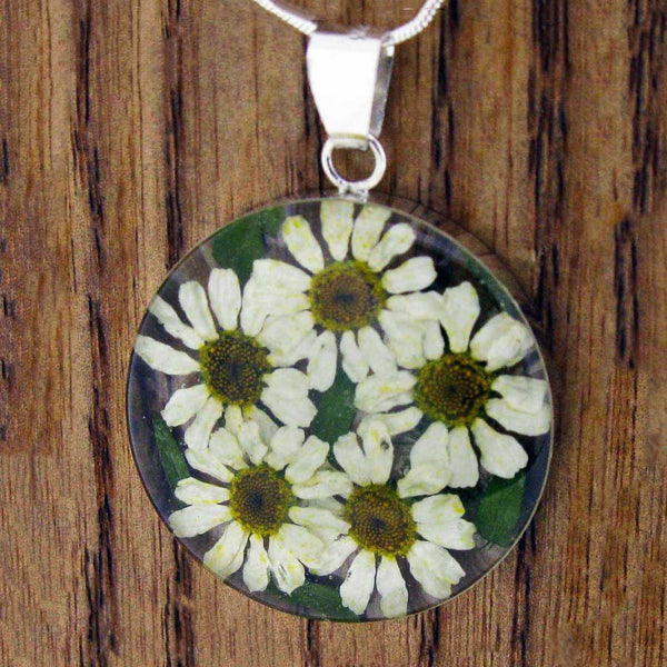Real pressed Daisy silver pendant