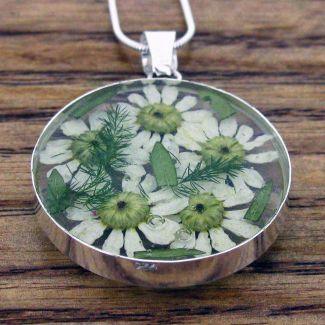 Circle with 5 Daisies Silver Flower Pendant (Large) (316)
