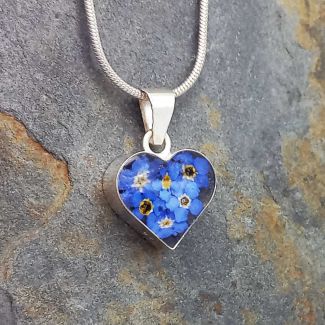 Heart forget-me-not real flower necklace