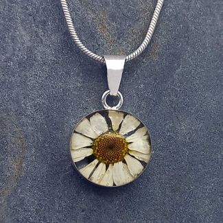 Handmade Real Daisy sterling silver pendant