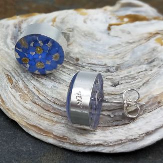 Handmade sterling silver Circle Forget-me-not Flower stud earrings