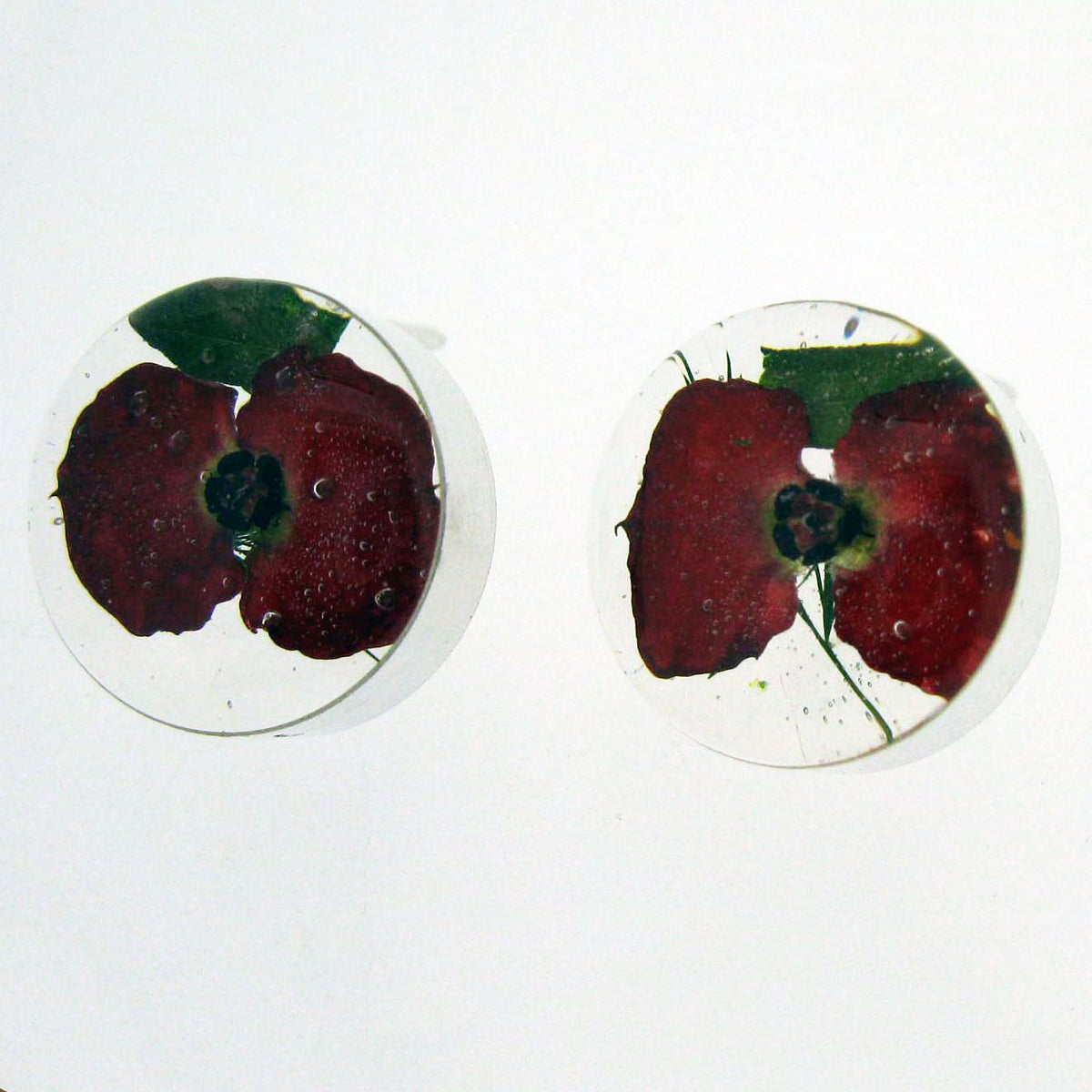Handmade silver poppy stud earrings