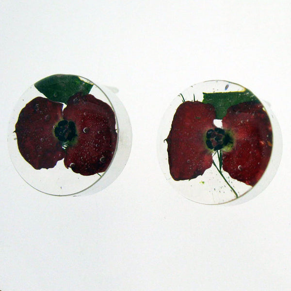 Handmade silver poppy stud earrings
