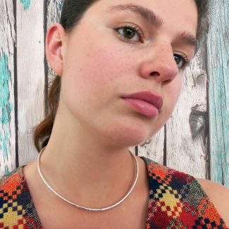 16" Textured Torque (3mm) Silver Choker Necklace (55)