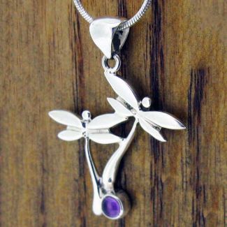 Dragonfly with Amethyst Silver Pendant