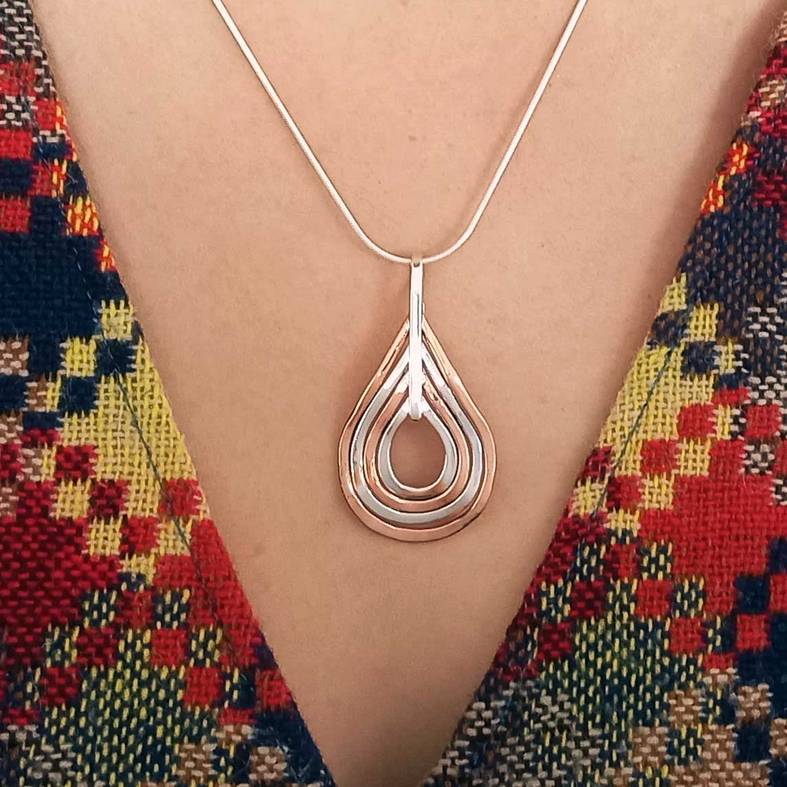 Copper & Silver Curvy Teardrop Pendant (370) Secondary image