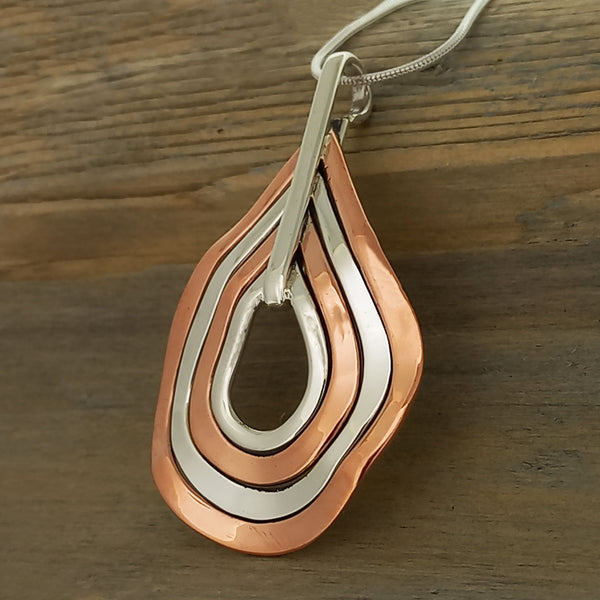 Copper & Silver Curvy Teardrop Pendant